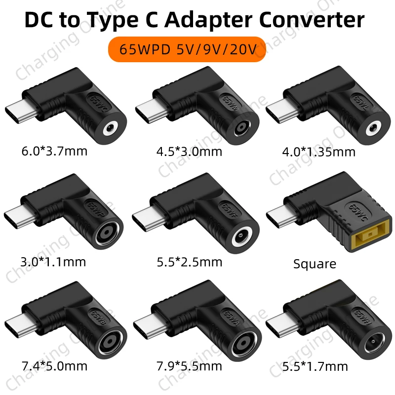 DC to Type C PD Power Jack Connector Universal Laptop Charger to 65W USB C PD Adapter Converter for Macbook POCO Samsung Xiaomi