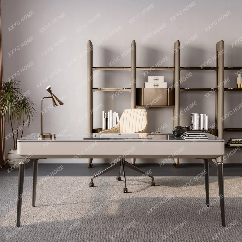 LLight luxury rock slab desk Modern simple desk furniture High-end Napa leather computer desk    medieval office table