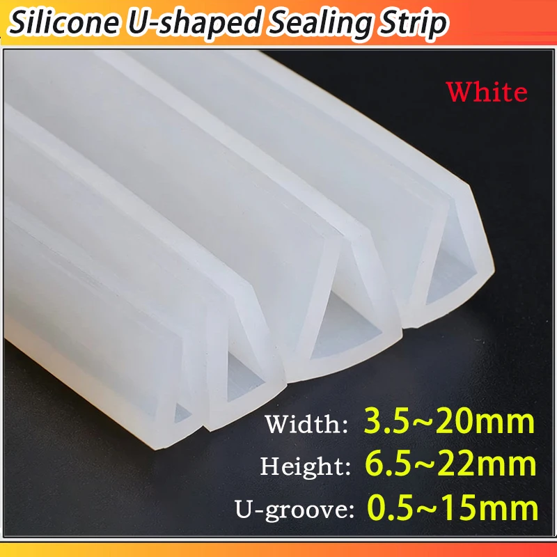 1~5M White Silicone U-shaped sealing Strip Silicone Flat Bottom Edges Sealing Strip Protector Edge U‑groove: 0.5~15mm