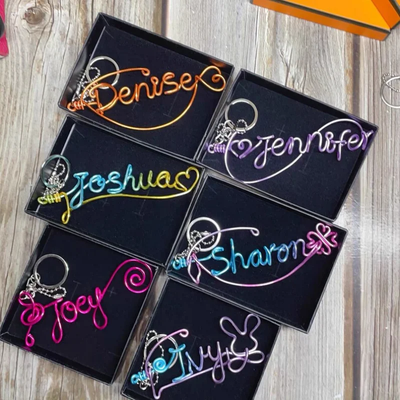 Custom Metal Letter Names Multicolor Personalized Keychain Creative Gifts for Your Family
