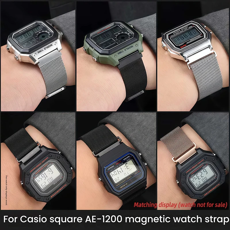 Quick Ae1200 Magnetic Mesh Watch Chain For Casio Ae-1200 1300 A158 A159 A168 Mrw-200h F91W Metal Strap Steel Men Watchband 18mm