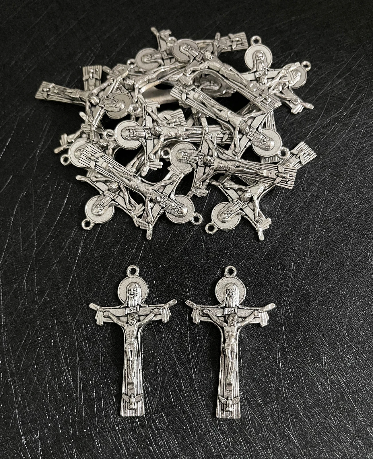 Cottvott 2 Sizes Holy Trinity Crucifix with God Father Cross Pendant Charms for DIY Rosary Chaplet Necklace Jewelry Making Parts