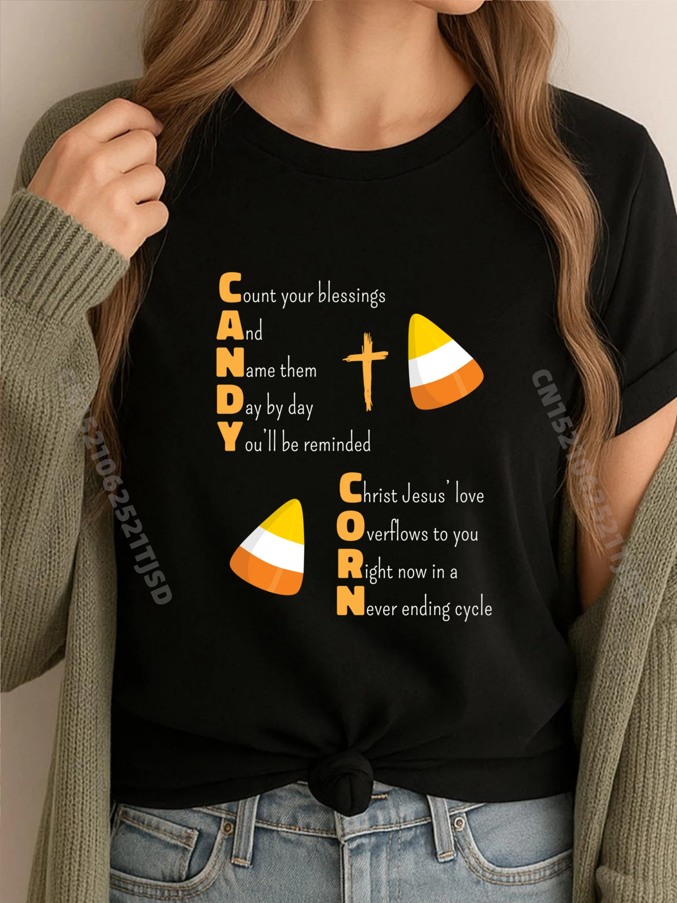 

Christian Candy Corn Halloween Jesus Loves Girls Black T Shirt Couples Vintage T Shirts Easter Sunday