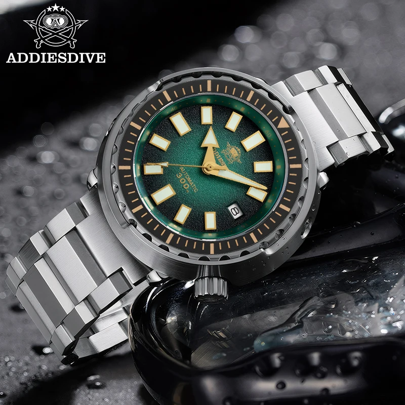 ADDIESDIVE Orologi meccanici automatici Rivestito antiriflesso Quadrante verde Zaffiro luminoso 30Bar Orologio subacqueo impermeabile NH35A
