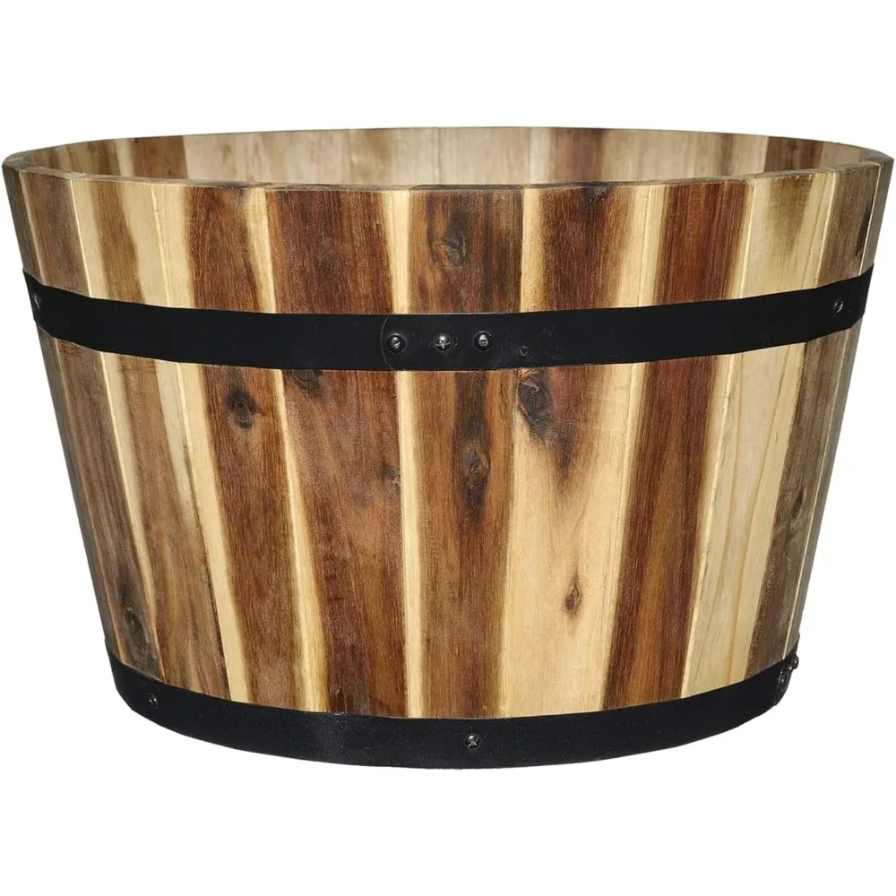 Classic 16 inch Wooden Barrel Planter for Home and Garden Use