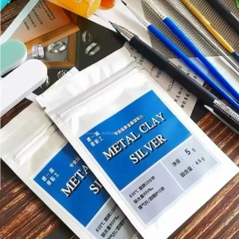 5/10/15g 99% Pure Silver Clay Tool Set Handmade DIY Pure Silver Clay Tool for Making Ring Pendant Earring Accessories Materials