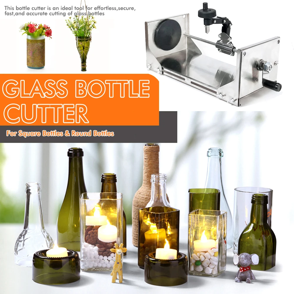 Kit de cortador de garrafa de vidro atualizado, ferramenta de diamante de roda manual para artesanato de garrafas de vinho quadradas redondas, com acessórios e guia, ferramentas diy