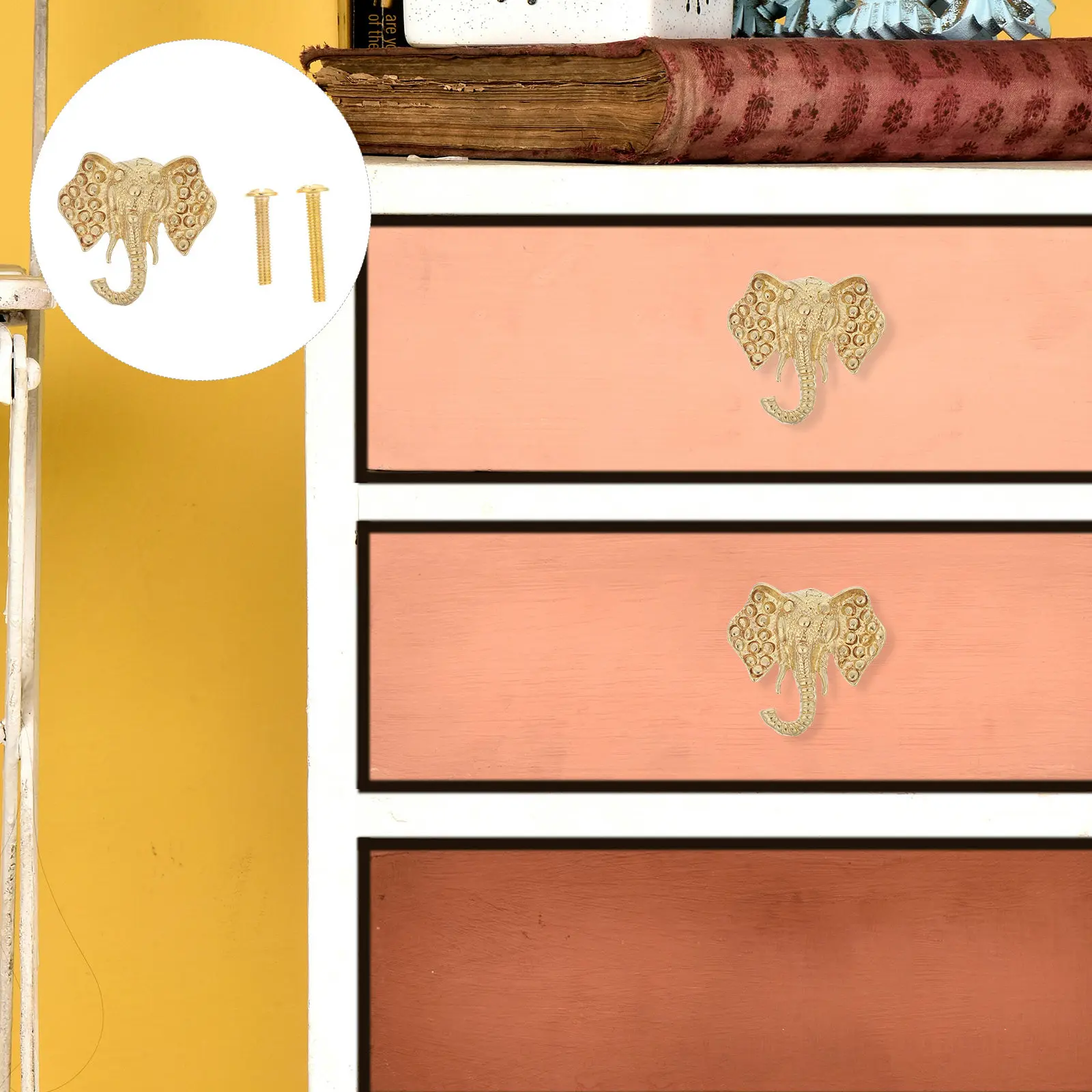 Solid Brass Vintage Elephant Shape Cabinet Knob Suitable for Kitchen Dresser Wardrobe Cupboard Bathroom Vanity Closet Hardware