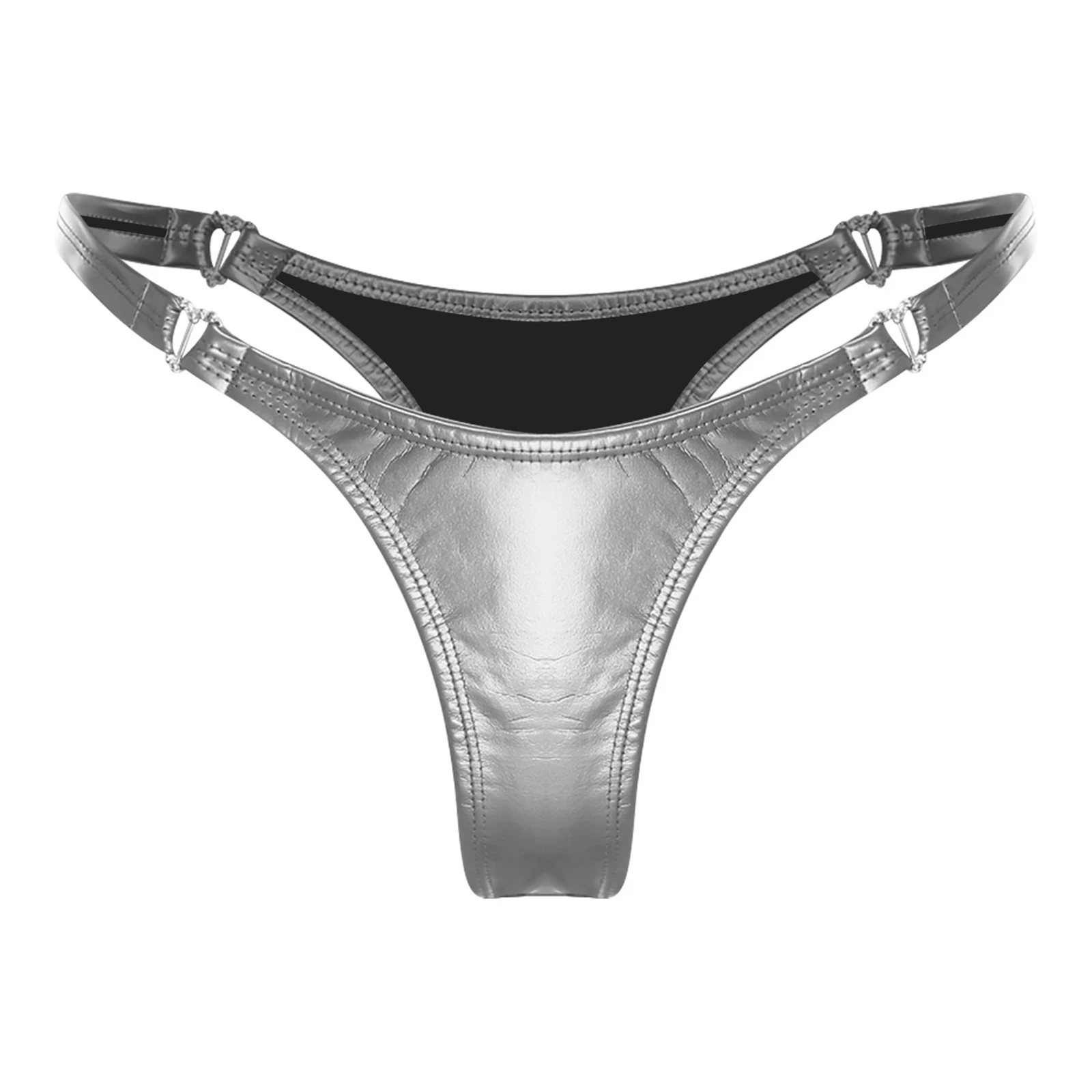 Womens Wet Look Latex Micro Briefs - close-up view
