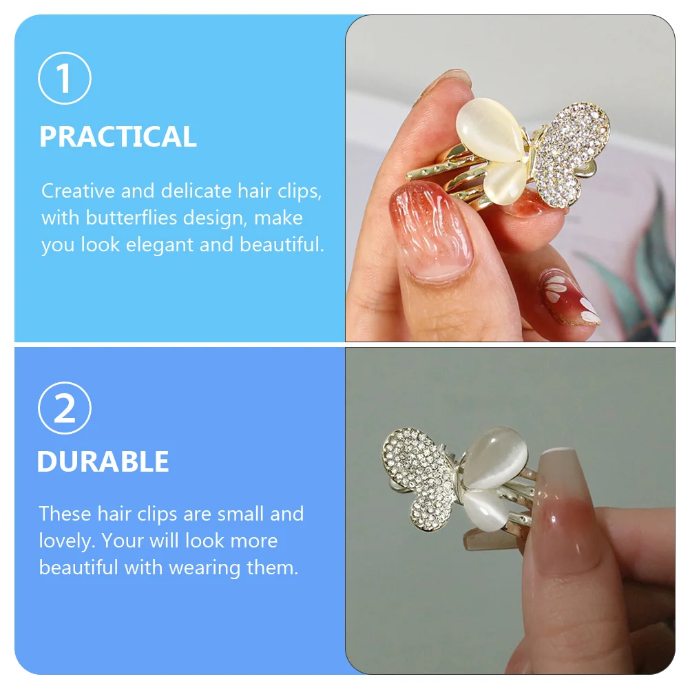 

2pcs Opal Butterflies Hair Clips Small Delicate Hairpins Women Styling Accessories Rhinestones Hollow Design For Girls Headdress