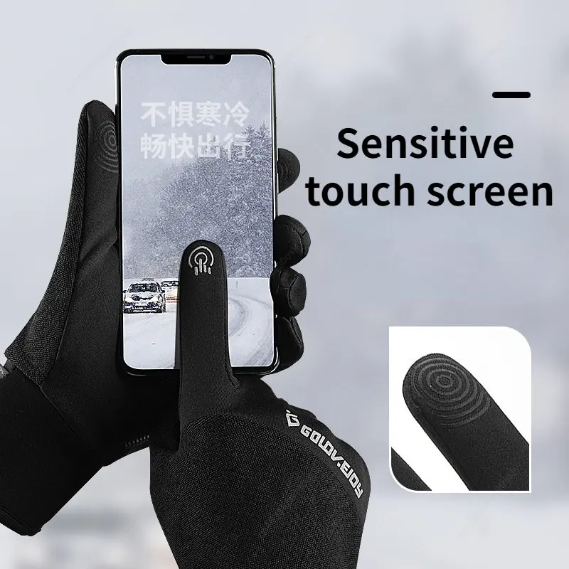 ฤดูหนาวใหม่ถุงมือปั่นจักรยานสำหรับชายกลางแจ้ง Plush หนากระเป๋าทนความร้อนแบบ Dual Anti-Skid กันน้ำกีฬาขับรถถุงมือ XL