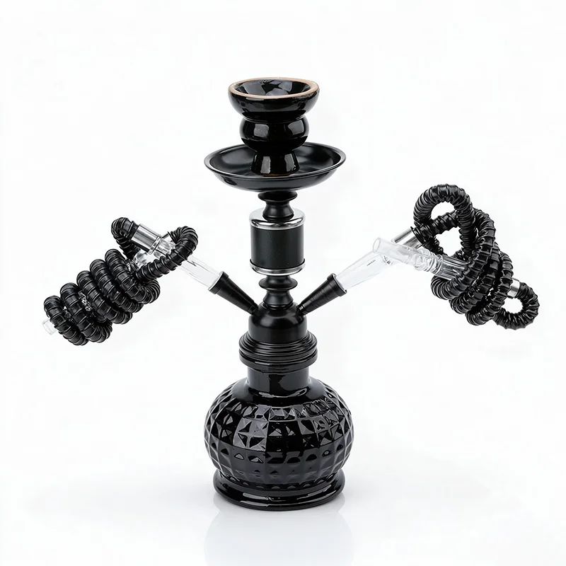 Arabic Hookah Set Double Hose Hookah Set Diamond Cut Glass Shisha Complete Kit For Home Bar Party