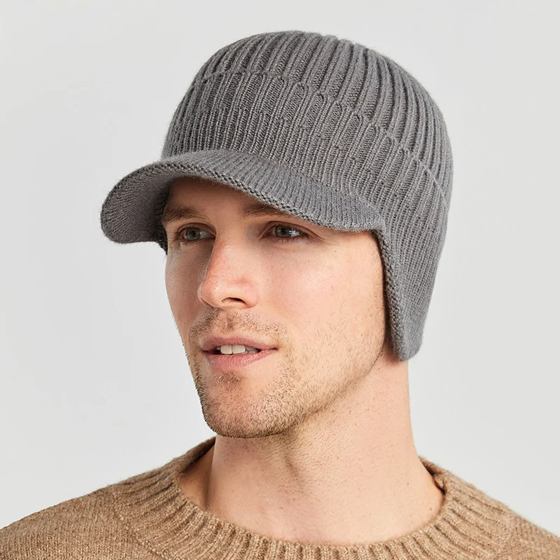 Men Knitted Cap Outdoor Ear Protection Warmth Peaked Cap Bomber Hat For Men Cycling Ear Keep Warmth Knitted Hat For Winter Mans