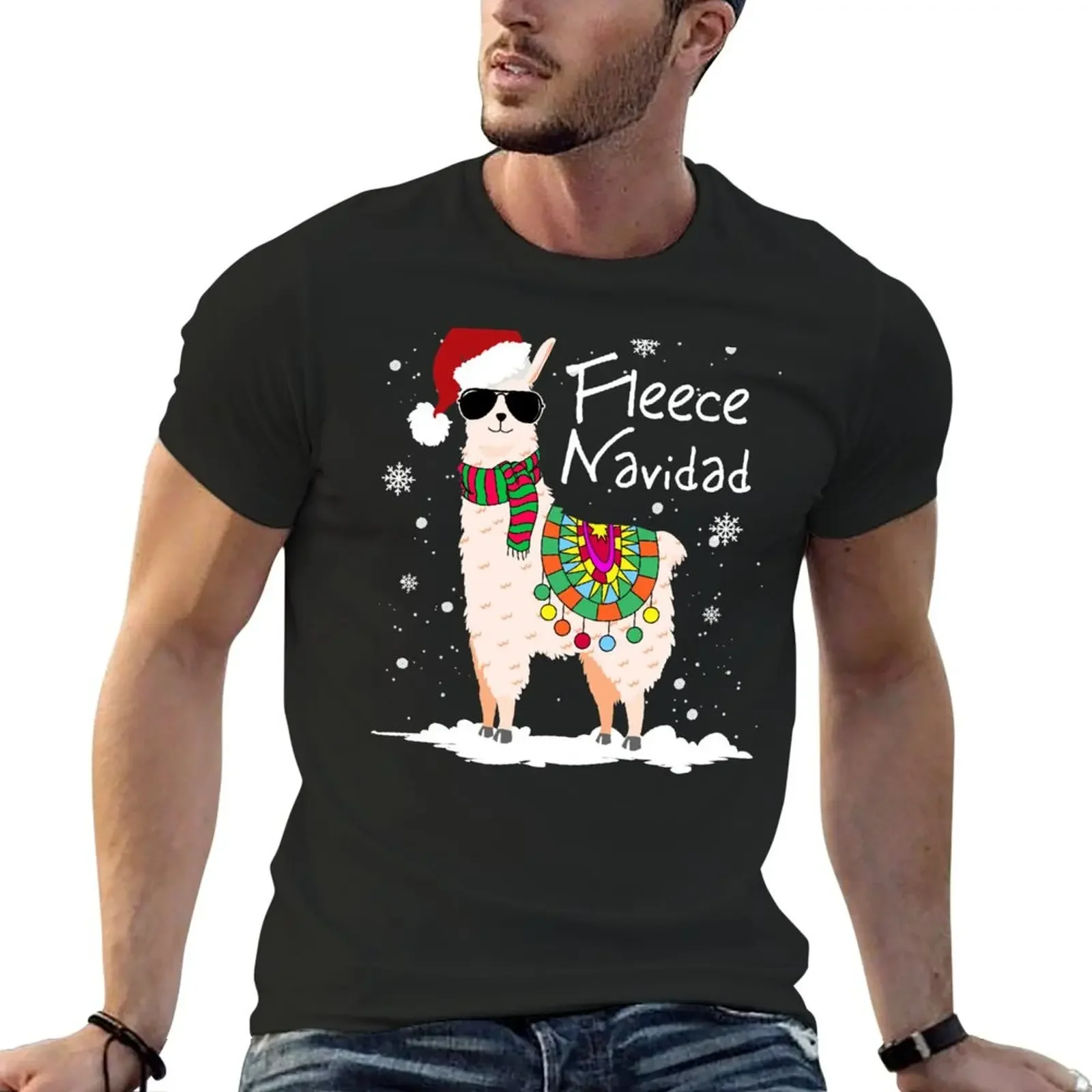 Fleece Feliz Navidad Llama Christmas Cute Xmas Gift T-Shirt shirts graphic cotton graphic tees mens shirts graphic tee