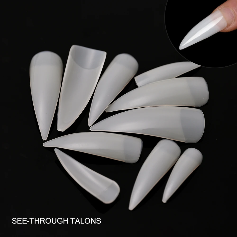 600Pcs/Lot Claw Shape Curved Fake Nails Art Tips Professional Salon Stiletto False Nail Press On Finger Nail Tools Clear/Natural