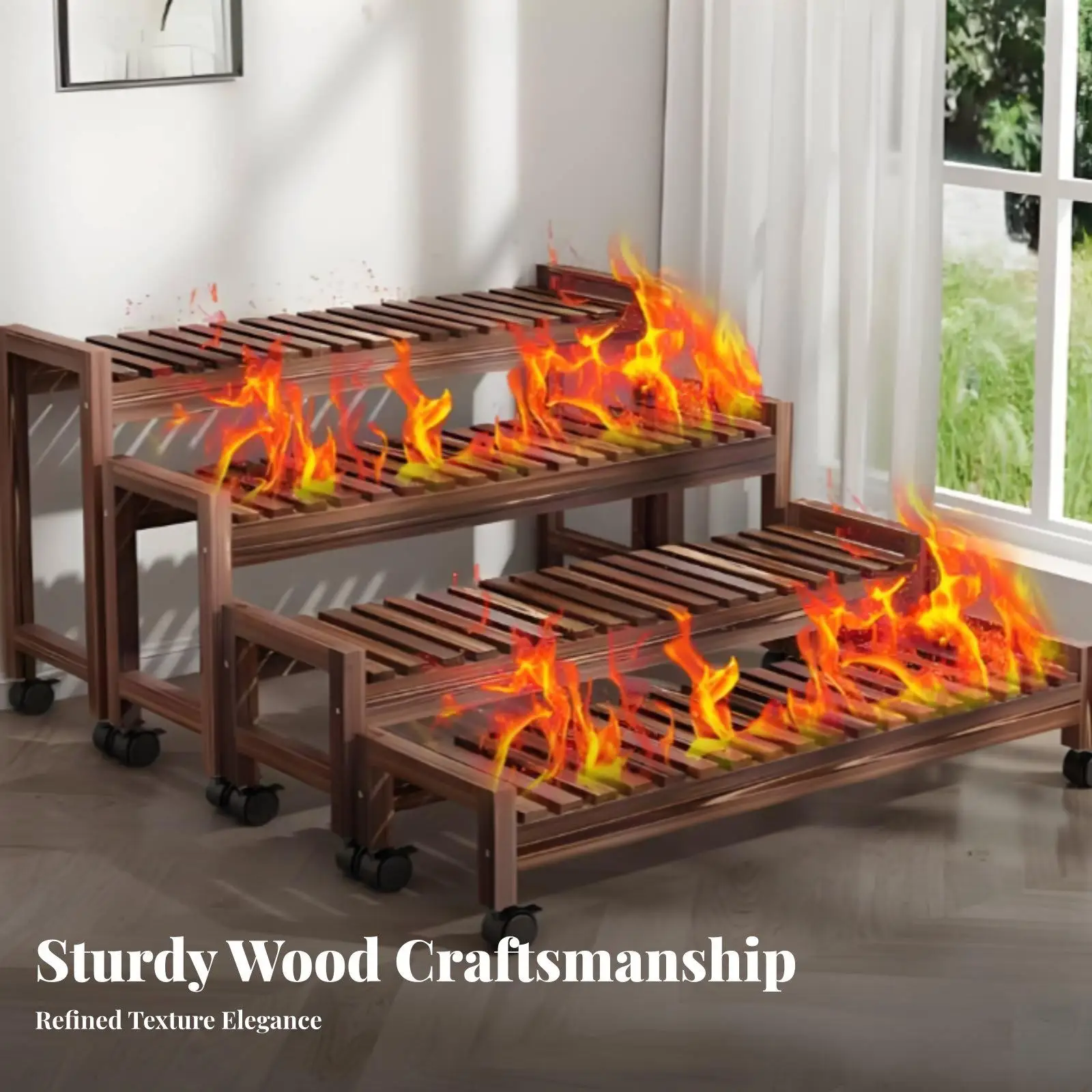 Durable Carbonized Pine Flower Rack Shelf Classic Chinese Minimalist Style for Indoor Outdoor Green Space