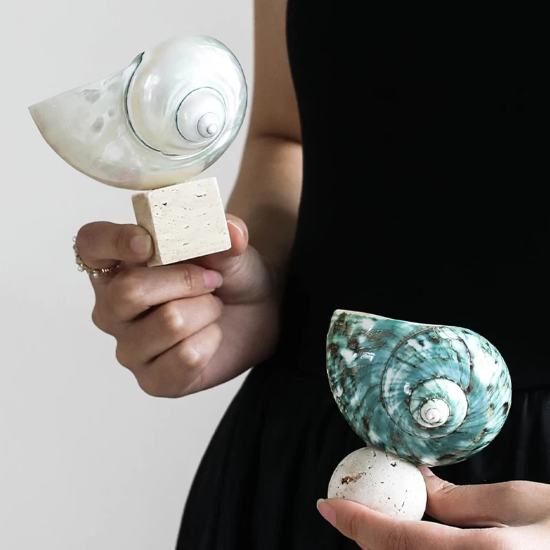 Creative Natural Shell Conch Jewelry Storage Tray Yellow Cave Stone Base Decoration Ring Earring Necklace Container Home Decor