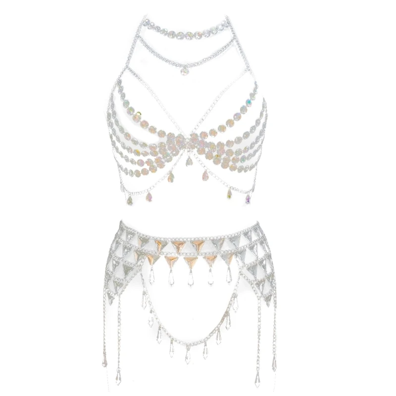 Crystals Body Jewelry Set Waist Belly Chain and Bra for Fashionable Women