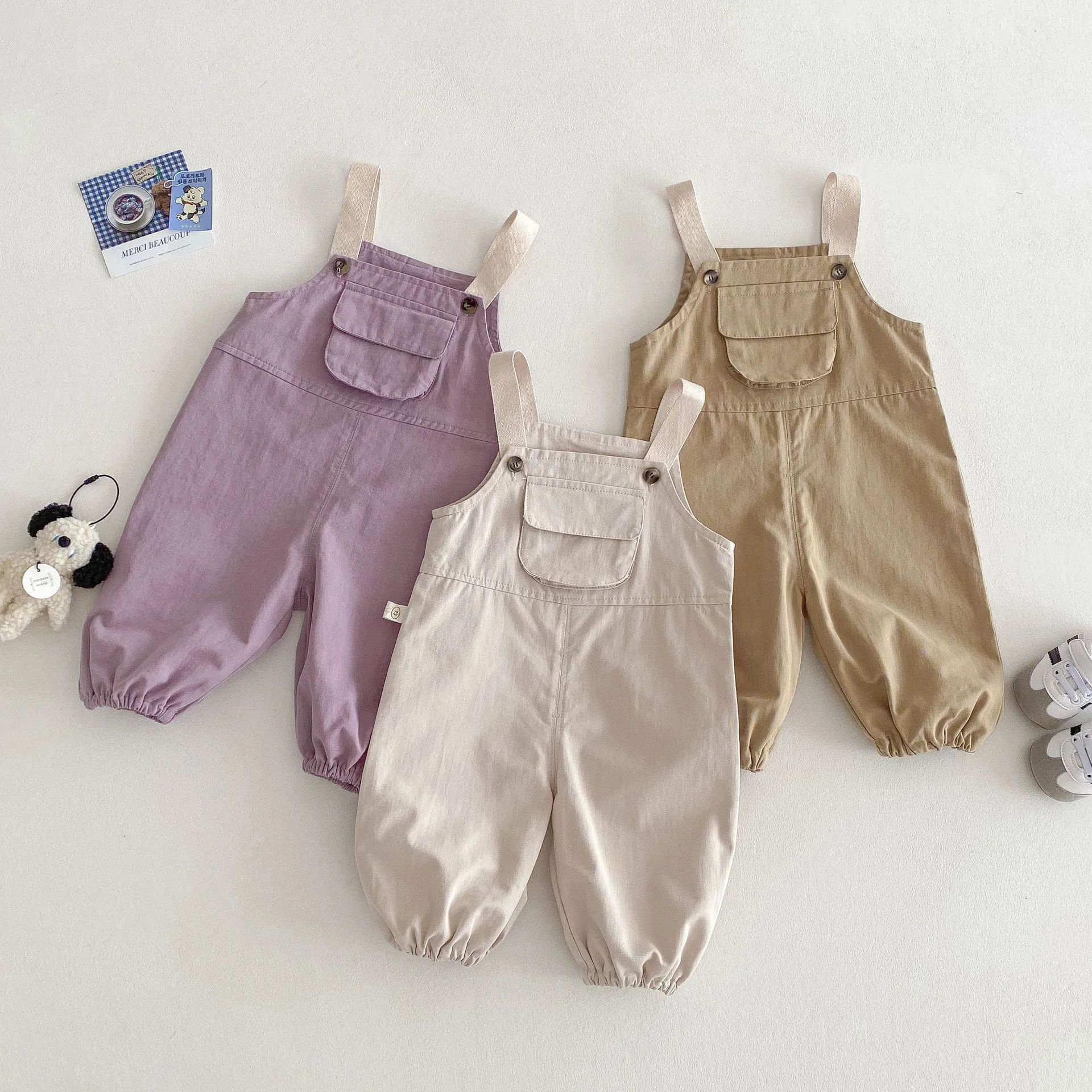 

2025 Autumn New Children Loose Overalls Boys Casual Pants Fashion Kids Jumpsuit Girls Cargo Pants Baby Solid Strap Trousers