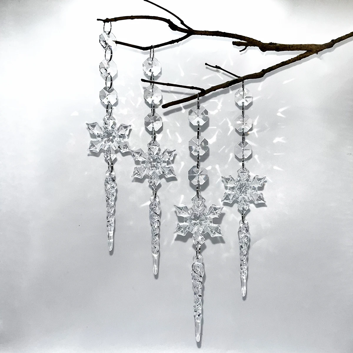 12PCS Snowflake Transparent Acrylic Crystal Hanging Ornament Christmas Festival Decoration Home Decor Christmas Tree Decoration