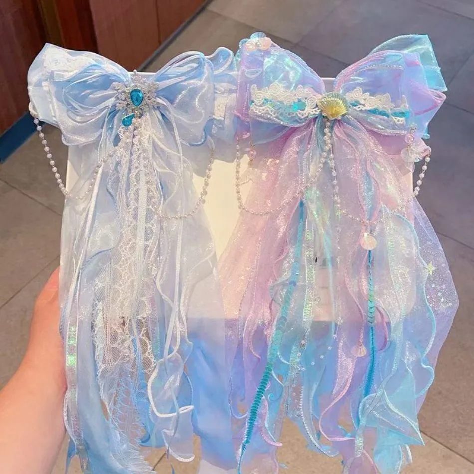 

Заколка для волос с бантом и снежинками для девочек, детская заколка-фата, милый головной убор для девочек, подарок на день рождения, заколка-лента, блестящая заколка для волос принцессы HP01