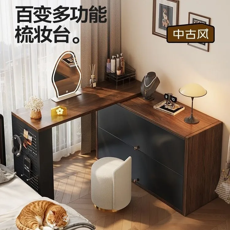 vintage style steel master bedroom miniaturized new vanity cabinet, walnut wood grain dressing table