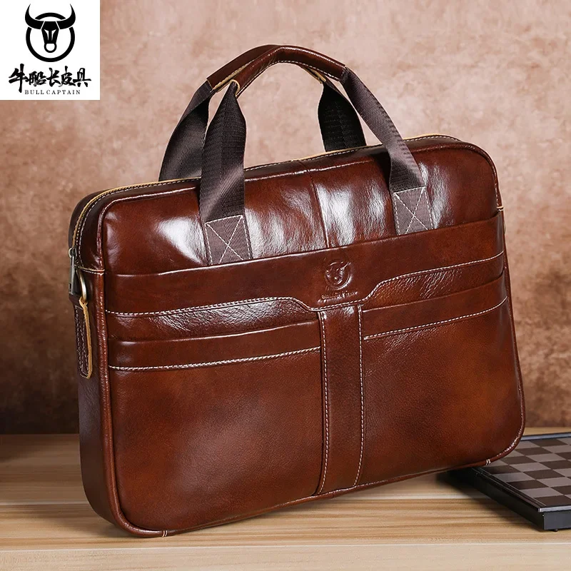 Pasta masculina de couro genuíno portátil bolsa de computador de 16 polegadas bolsa mensageiro retrô de negócios bolsa de ombro