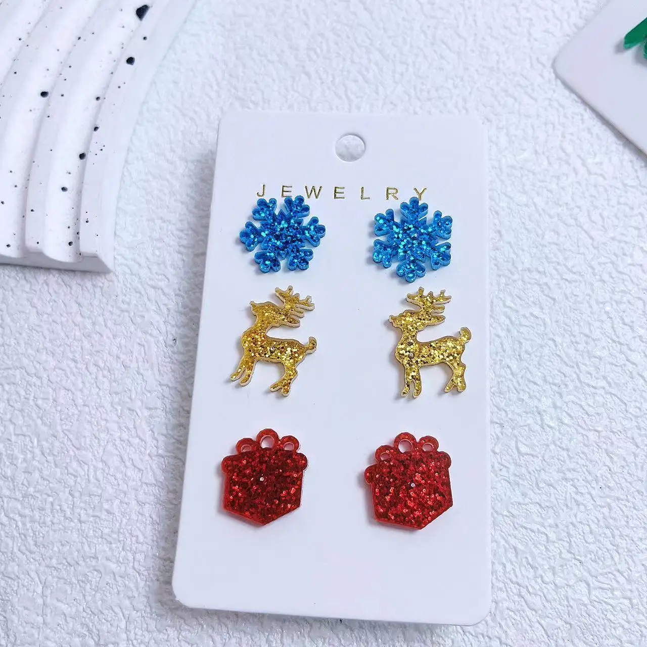 3-Pair Christmas Earnail Set Christmas Tree Snowflake Santa Claus Snowman Elk Earrings Accessories