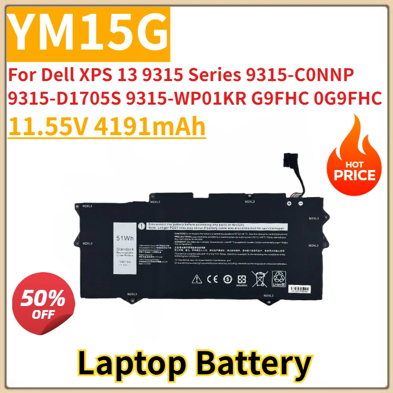 

New Replacement Laptop Battery 4191mAh YM15G for Dell XPS 13 9315 Series 9315-C0NNP 9315-D1705S 9315-WP01KR G9FHC 0G9FHC 0W6D4H