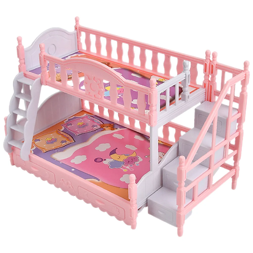 

Upper and Lower Sheets Miniature Furniture Kids Toys Bunk Bed Model Bedroom Ornament Plastic Kit Baby Pillows Decorative