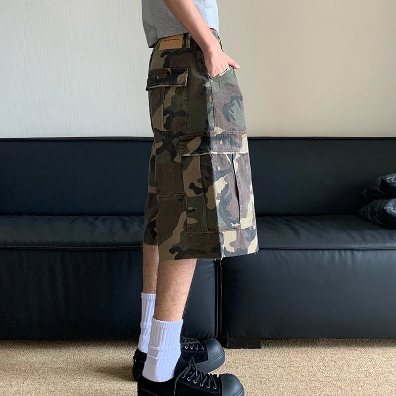 FEWQ American Style Washed Camouflage Multi Pocket Workwear Pants Loose Straight Leg Casual Shorts 2024 Male Trousers 24E1425