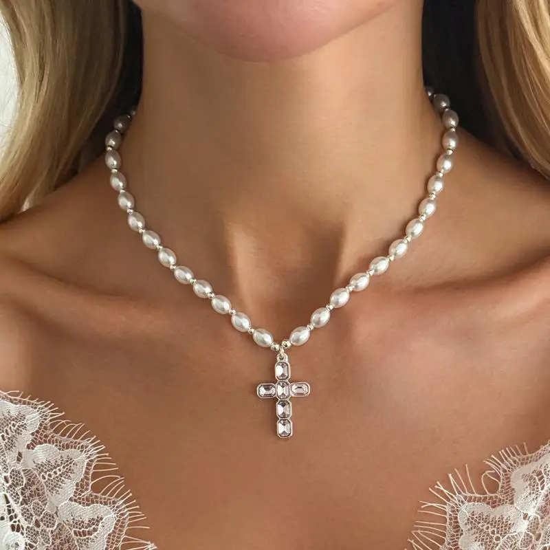 Kreuzanhänger-Halskette mit Bunten Glas-Strasssteinen, Trendiger Exquisiter Halloween-Schmuck für Damen-Accessoires – Detail 8