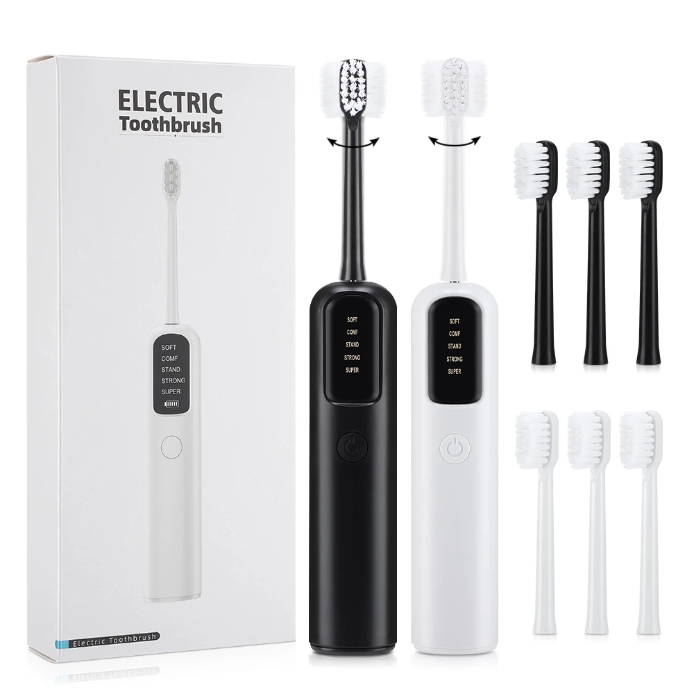 Escova de Dentes Elétrica para Adultos 45 °   Varredura vibração rotativa 5 modos de limpeza profunda escova de dentes sem fio com 4 cabeças ferramenta de cuidados orais