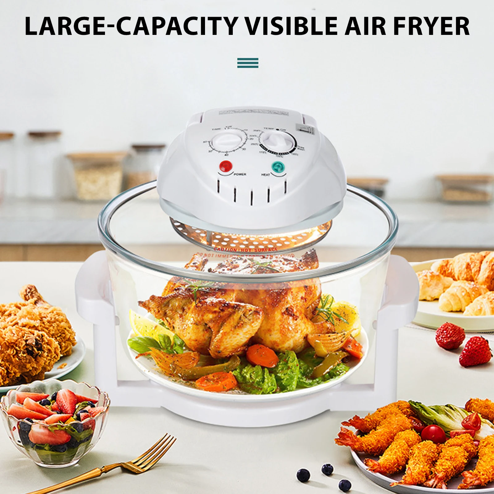 12L/17L Glass Air Frying Pan Oven Visible Cooking Window Non-stick Pan Basket Countertop Cookware For Healthy Frying Baking