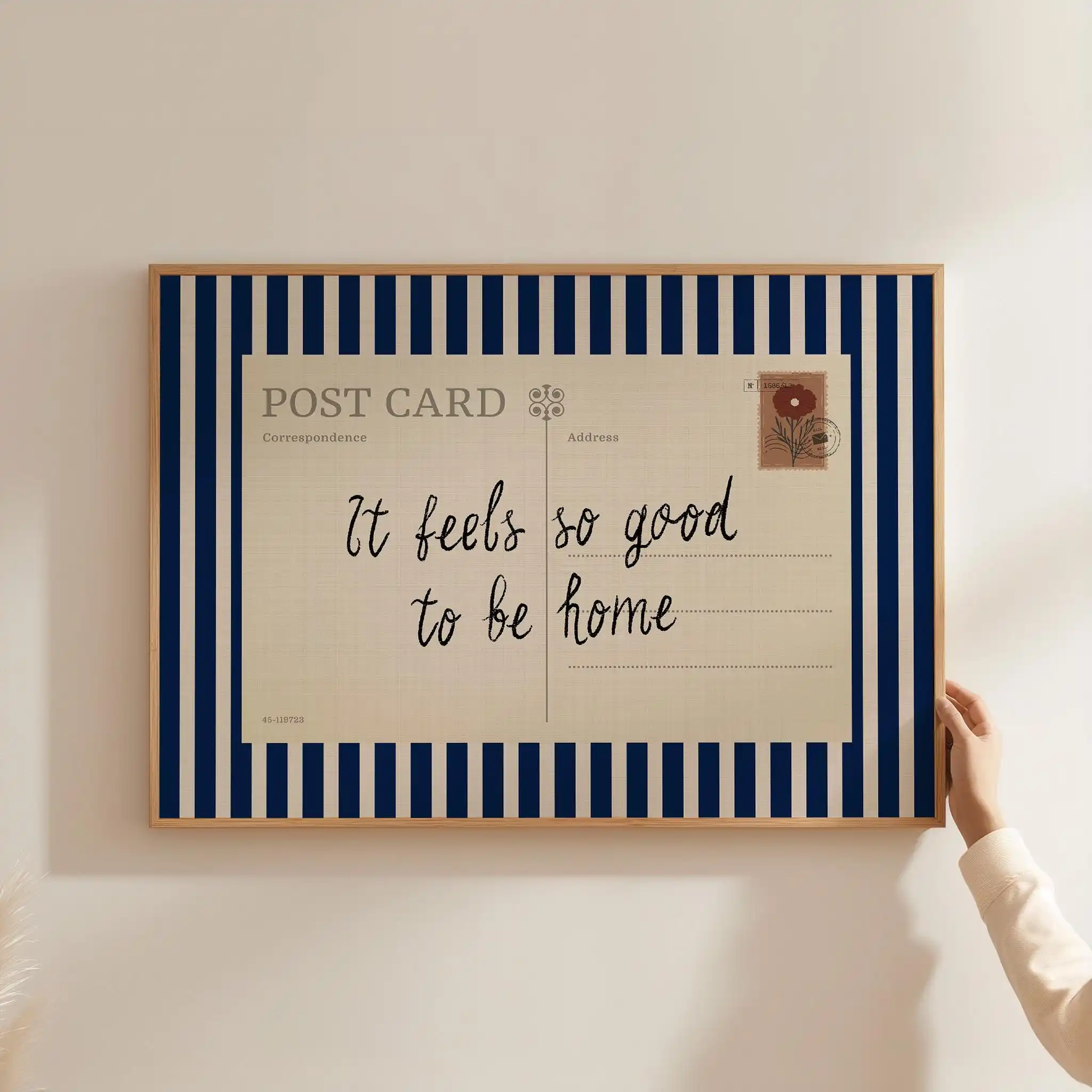 1pc frameless,Vintage Stripe Postcard Poster 'It Feels So Good To Be Home' Text Cozy Poster Unframed Retro Canvas Poster for Liv
