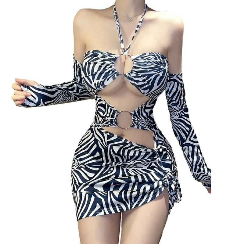 Halter Cut Out Bodycon Mini Dress for Women Anime Cosplay Sexy Lingerie Uniform Beachwear Bikini Temptations Uniform Set