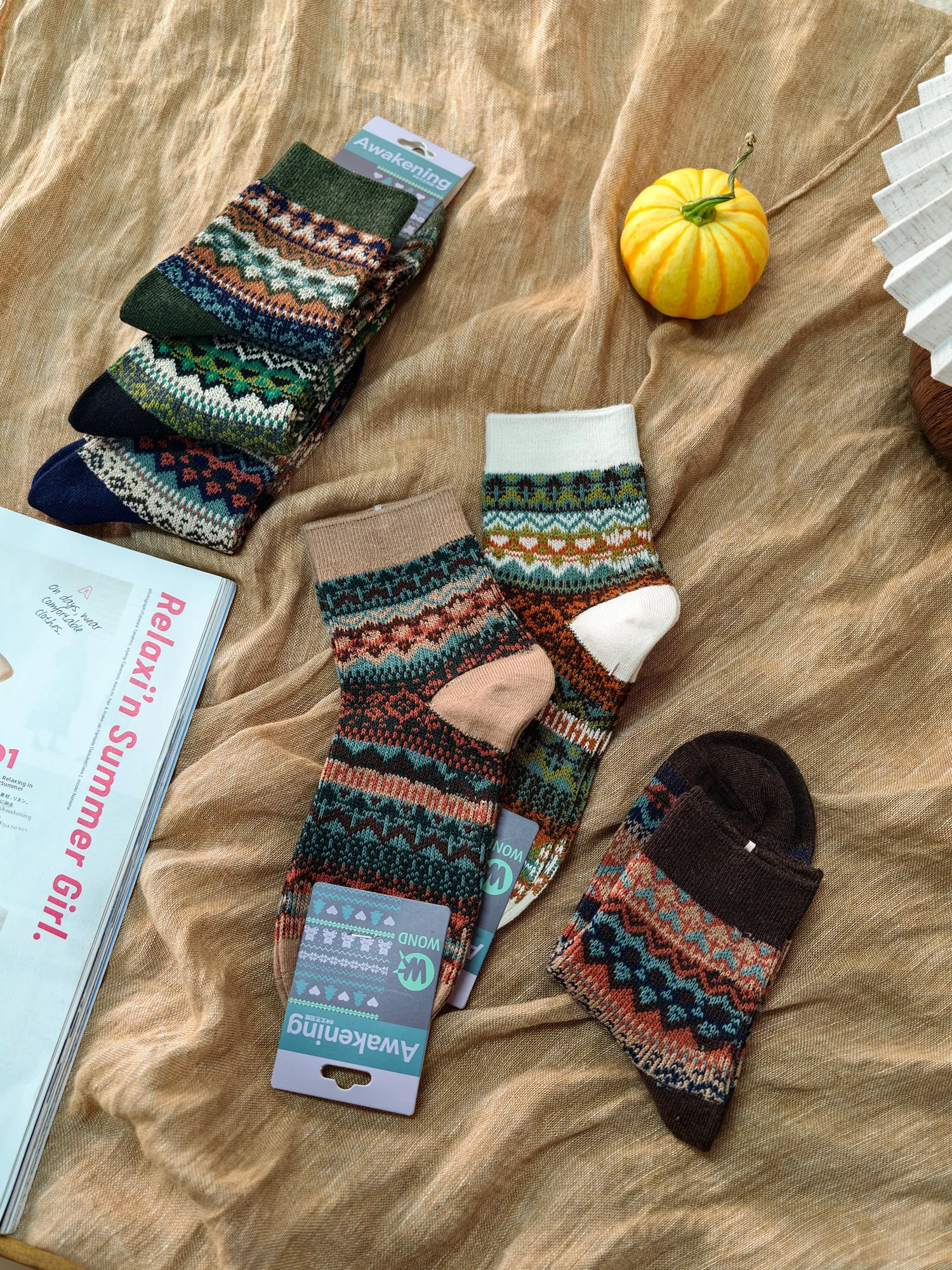 Comfortable Breathable Cotton Blend Elastic Mid-Calf Socks Women's Regular Color Thread Cotton Socks Soft Ethnic Style Socks