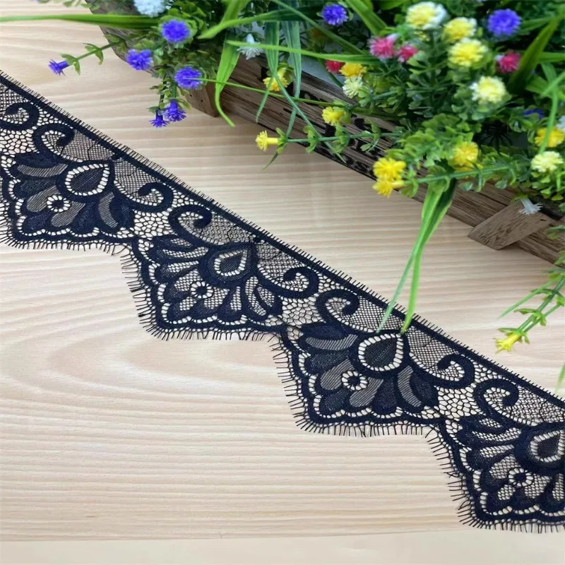 African lace fabric 2024 New high quality 1yard/roll black and white eyelash Handmade DIY clothing decoration accessories