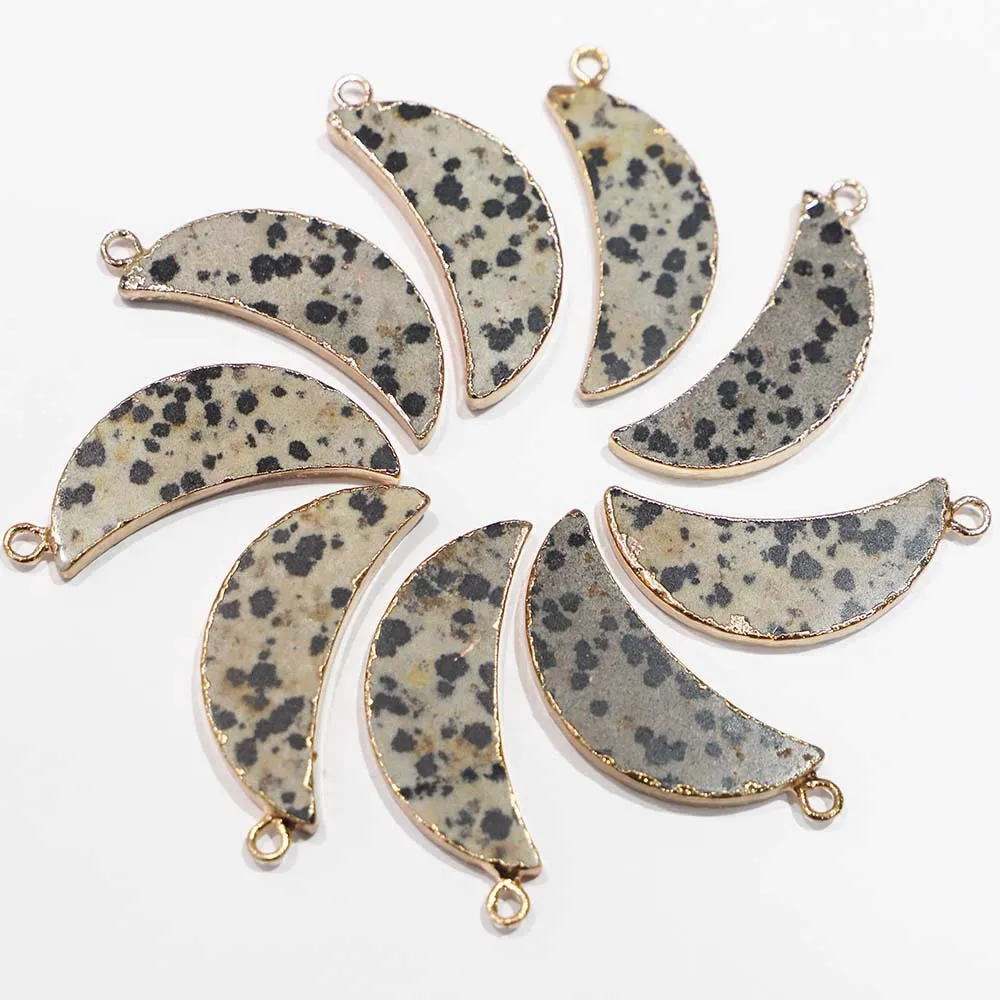 Natural Stone Multi-color Moon Pendant Gold-edged Crescent Charm Necklace DIY Fashion Creative Jewelry Making Wholesale 5Pcs/Lot