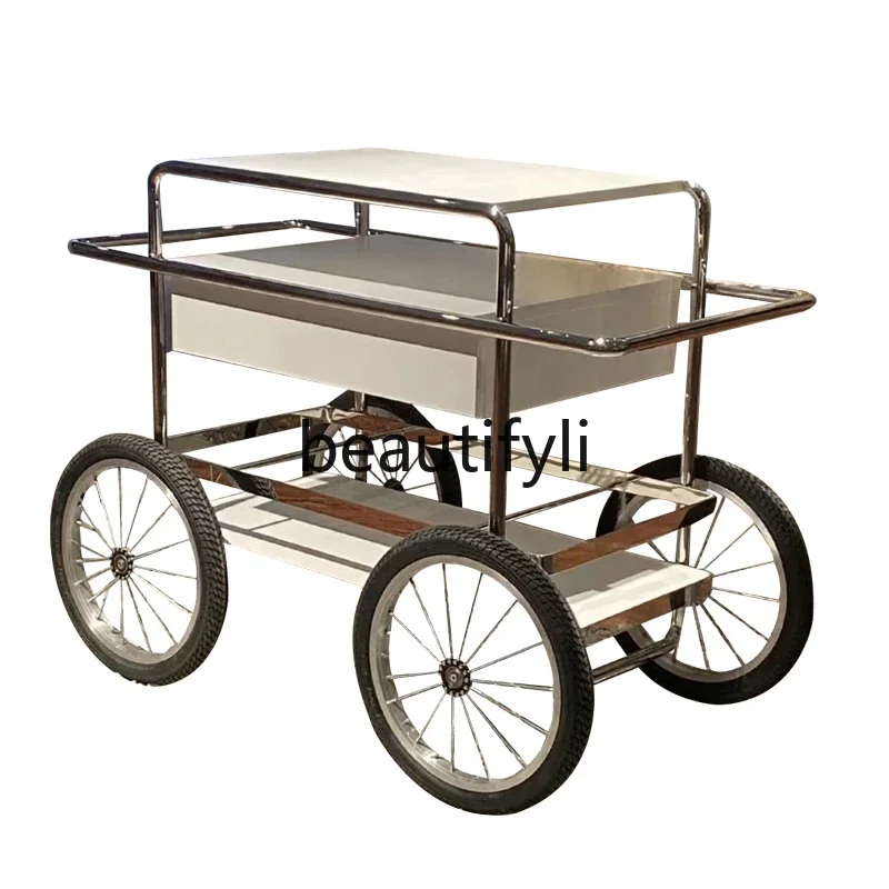 Stainless steel mobile dining cart, household cart, rack, minimalist metal mobile edge