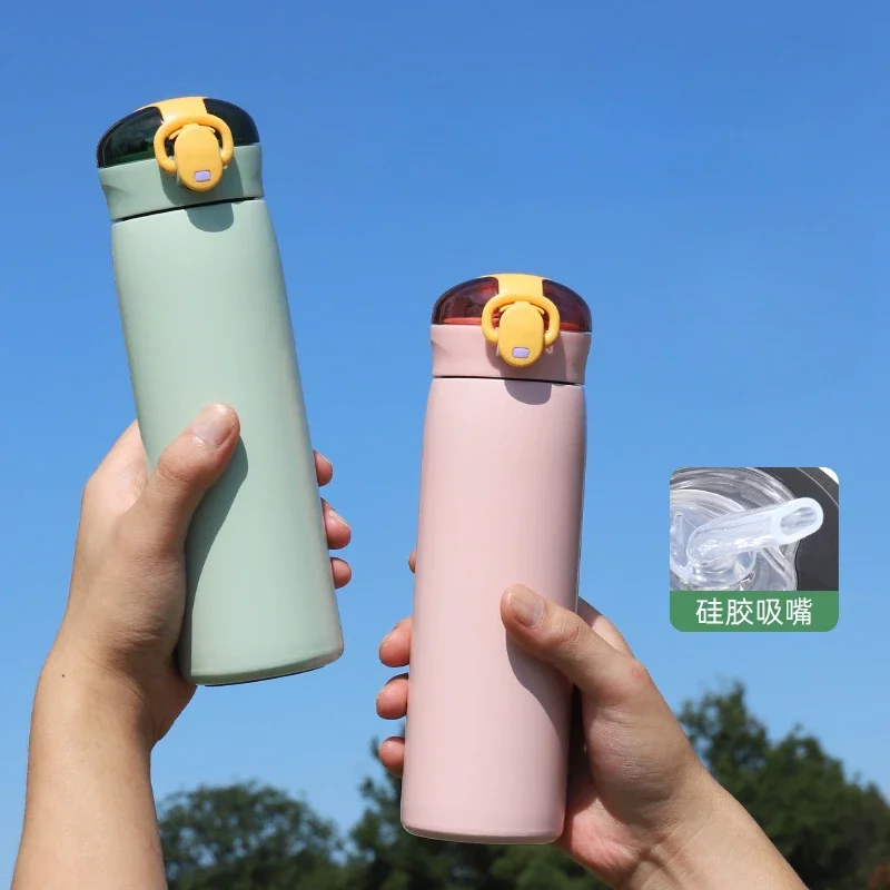 320/460ml Leakproof 304 Stainless Steel Insulated Bottle with Pop-up Lid, Multi-Color Design for Travel & Office