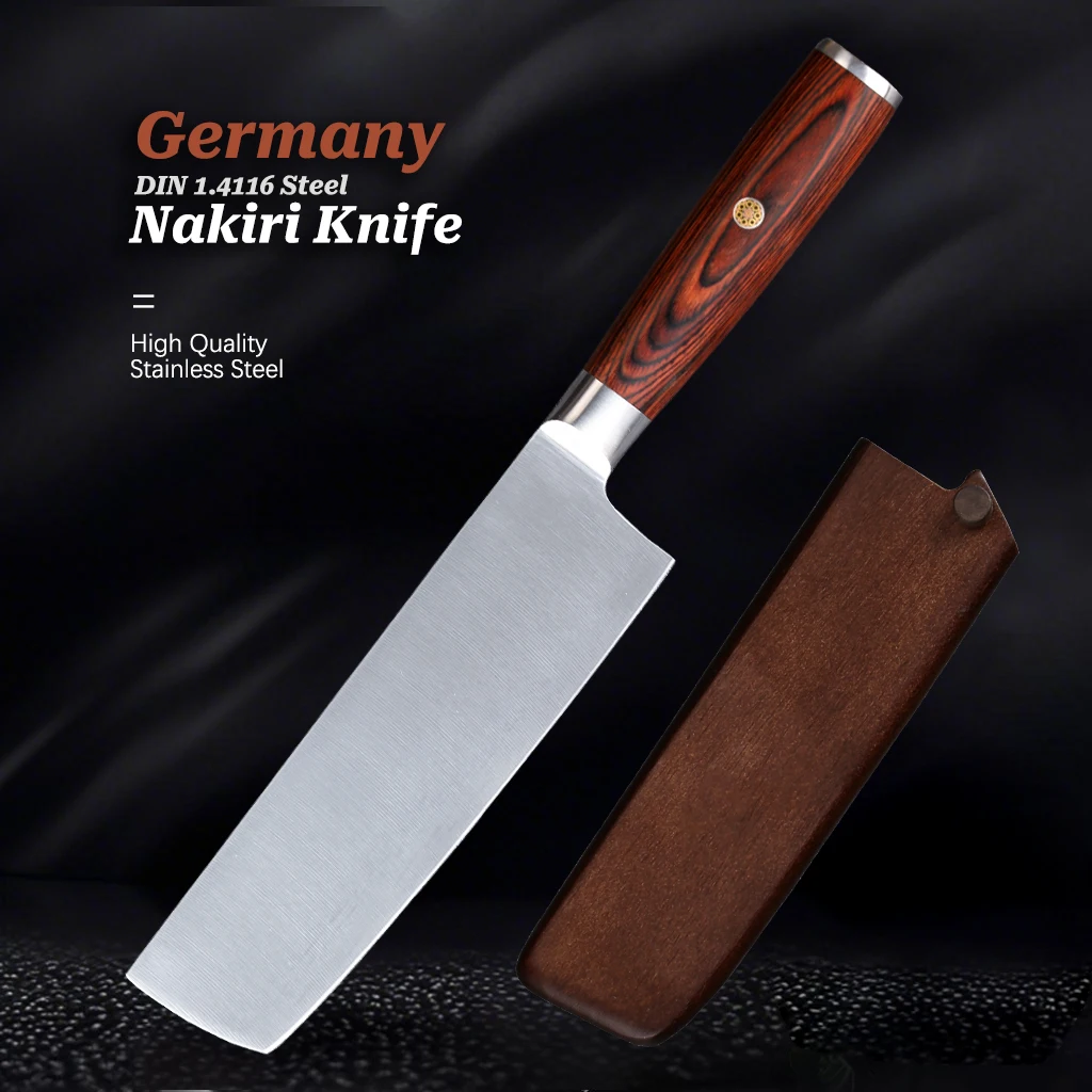 Cuchillo Nakiri de 7,5 pulgadas, material alemán 1,4116, mango de palisandro de pakka, cuchillo para verduras, cuchillo para carne, cuchillo de chef de cocina