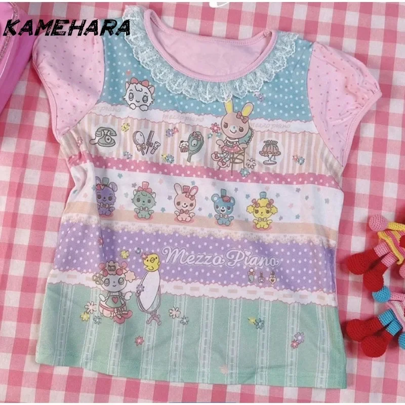 

KAMEHARA Japanese Y2k Tops Cute Anime Print Tanks Women Clothes Sweet Ruffles Summer Camis Casual Bow Tunic Crop Vest Ropa Mujer