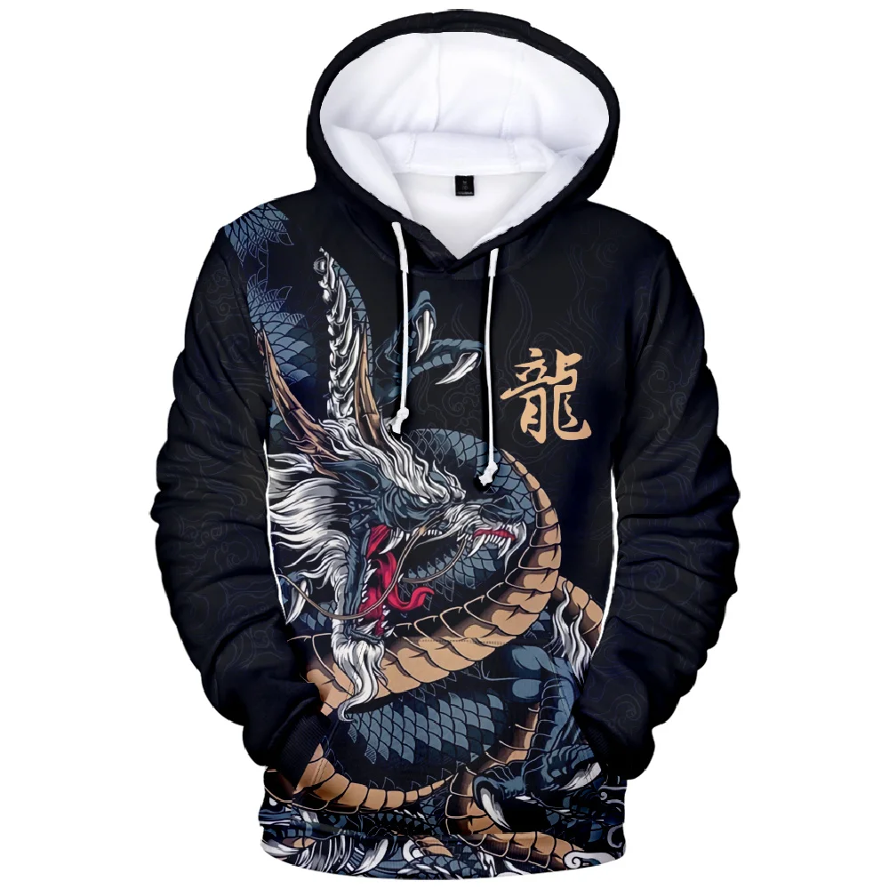 

Chinese Dragon Funny Pattern Mens Hoodies Comfortable Fleece Pullovers Fashion New Clothing All-Match Pocket Streetwear