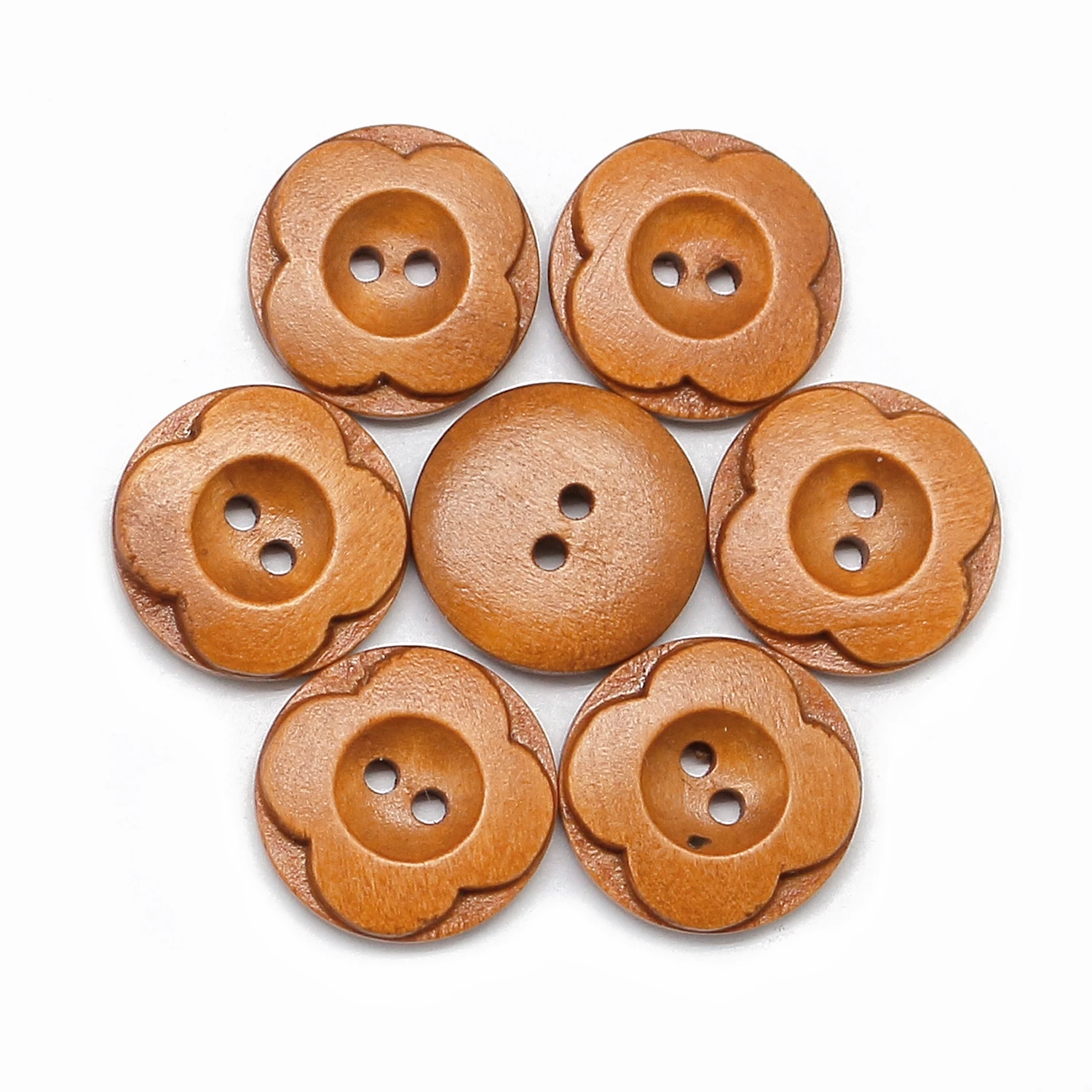 20 PCS 20mm Round Carved Vintage Flower Shape 2 Hole Wood Buttons For Handmade Scrapbooking DIY Crafts Sewing Clothing Buttons