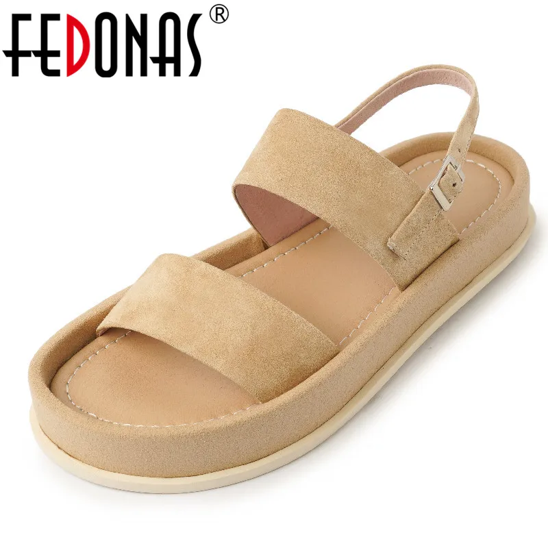 FEDONAS New Arrival Women Sandals Soft Comfortable Flats Platforms Kid Suede Leather Shoes Woman Summer Fashion Casual Working