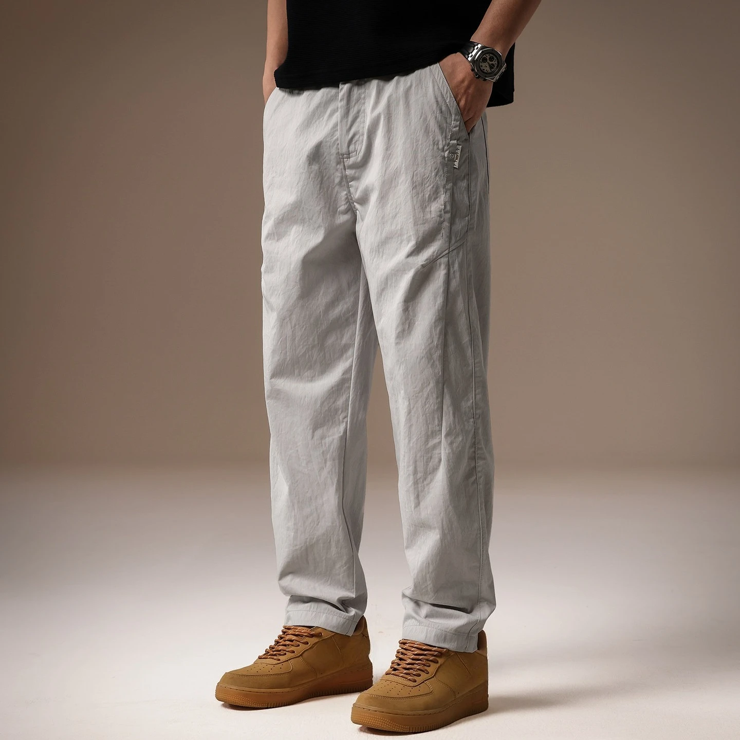 Men'S Fashion Khaki Pants - Мужские светло-серые брюки цвета хаки, однотонные,