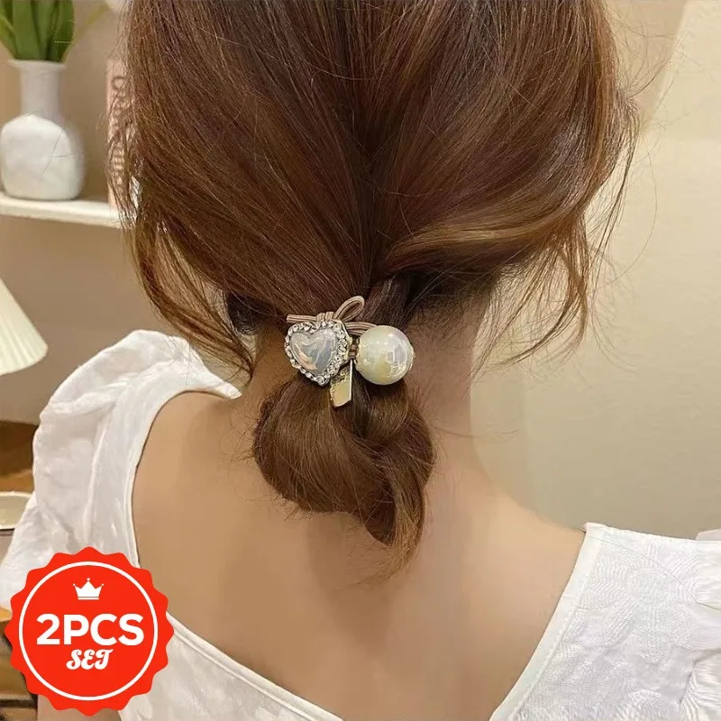 

2Pcs/set Glitter Hair Ties with Shining Love - High Elastic Shiny Hair Bands for Women, Elegant Ponytail Hair Rope Holders
