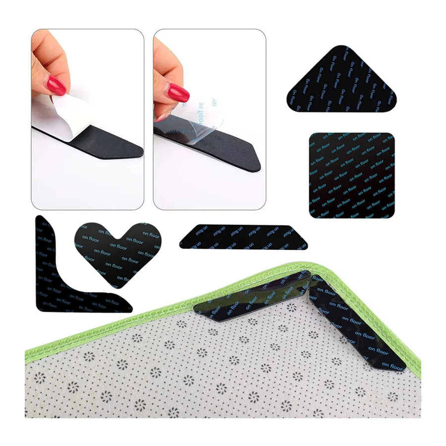 Autocollant antidérapant pour tapis, réutilisable, lavable, Anti-bouclage, tapis de sol fixe, bande de préhension, tampon d'angle, patchs polyvalents