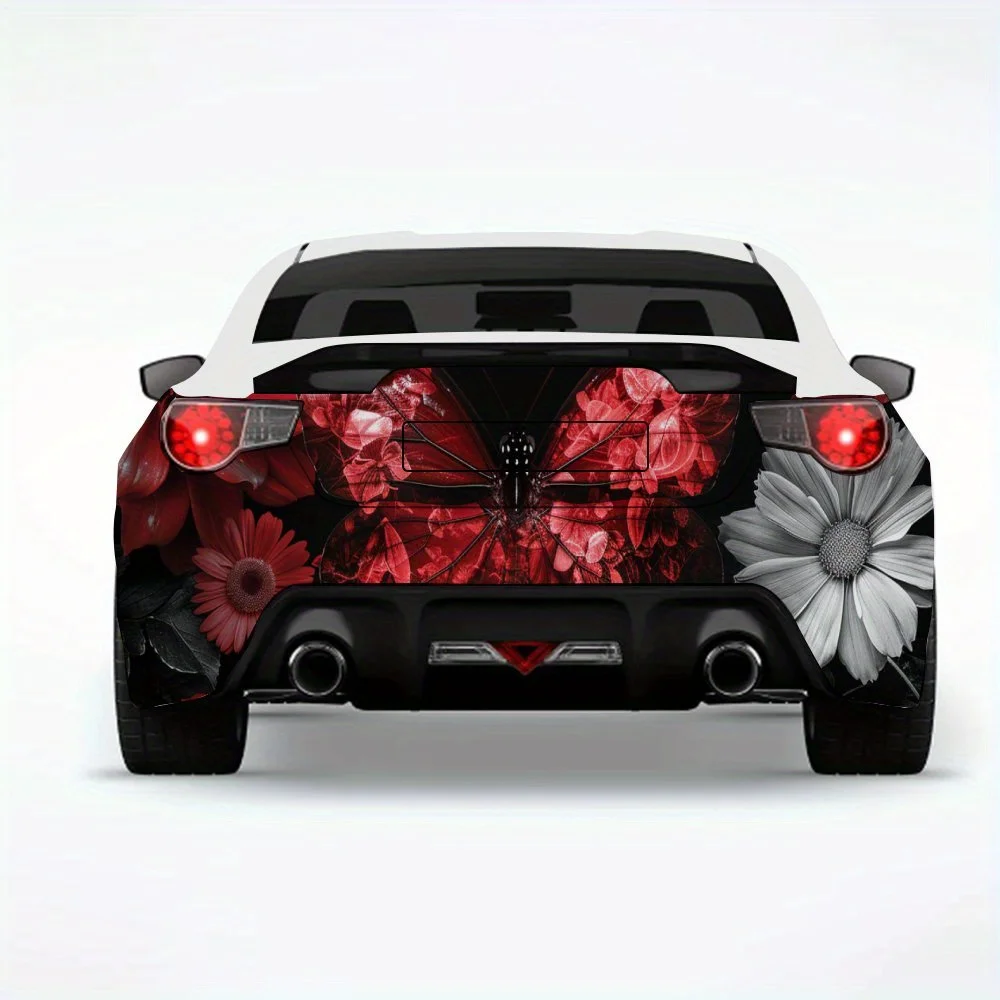 

Red Butterfly and Flowers Car Sticker,Vinyl Decal for Car Rear, Waterproof Self-Adhesive Vinyl Stickers for Vehicle Tail and Bum